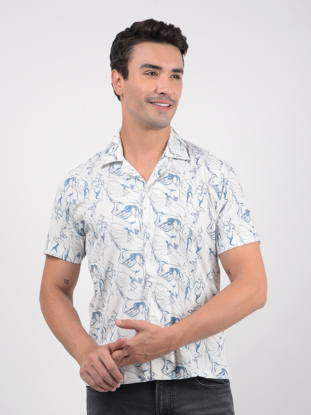 Numero Uno Men Printed White Resort Collar Fit Shirt